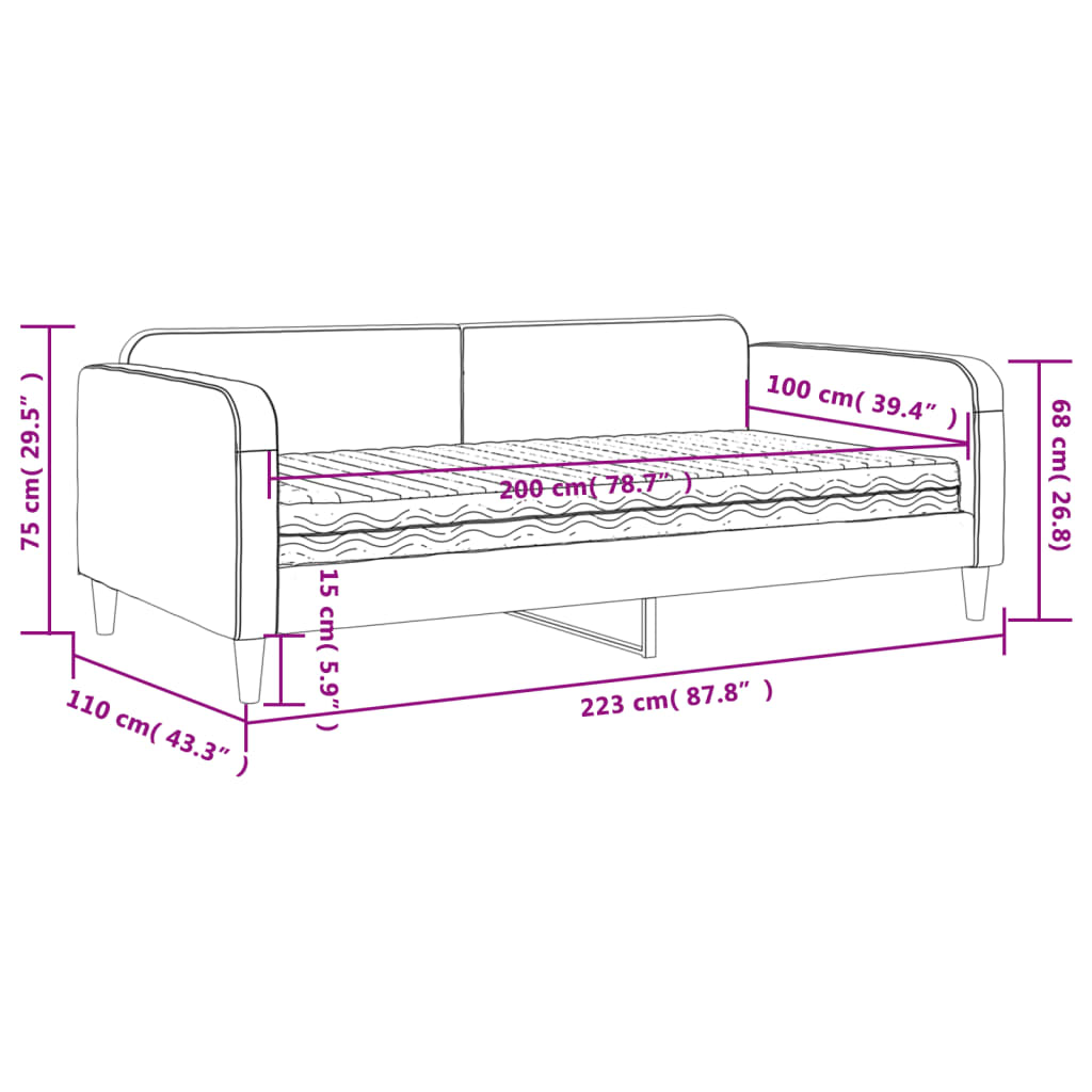 Dnevni krevet s madracem svjetlosivi 100 x 200 cm od tkanine