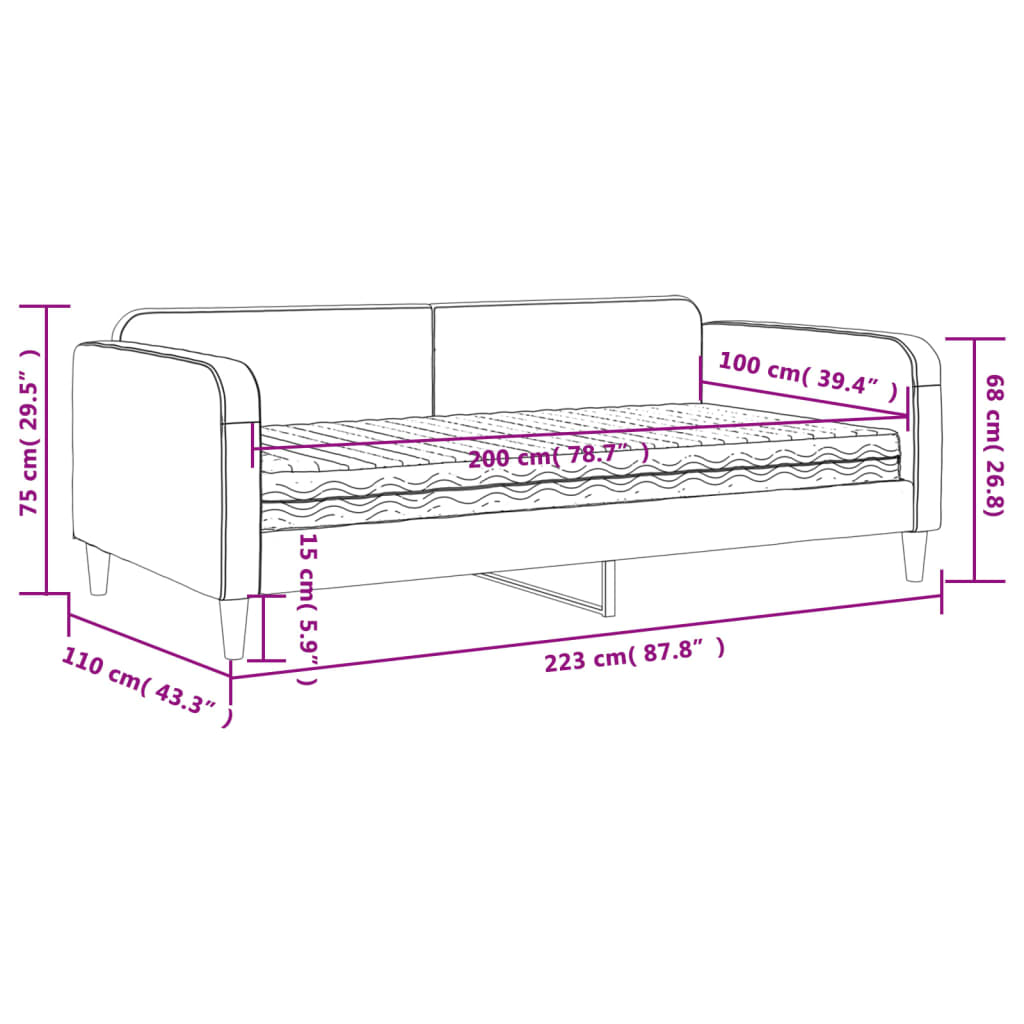 Dnevni krevet s madracem crni 100 x 200 cm od tkanine