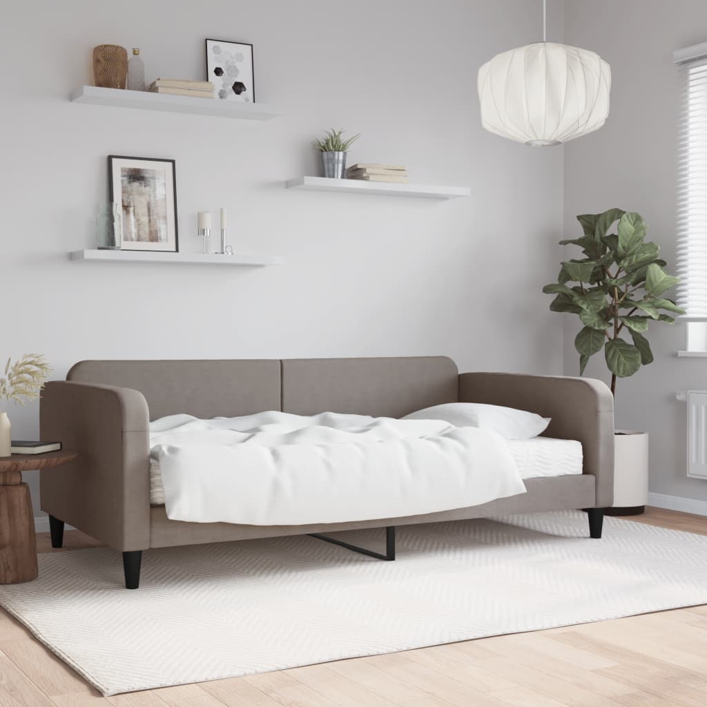 Dnevni krevet s madracem smeđesivi 100 x 200 cm od tkanine