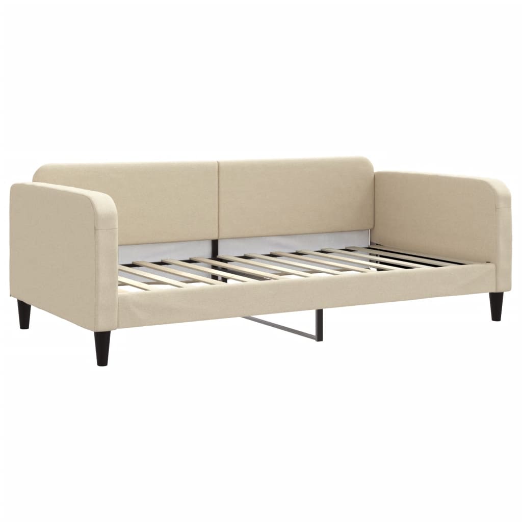 Dnevni krevet s madracem krem 100 x 200 cm od tkanine