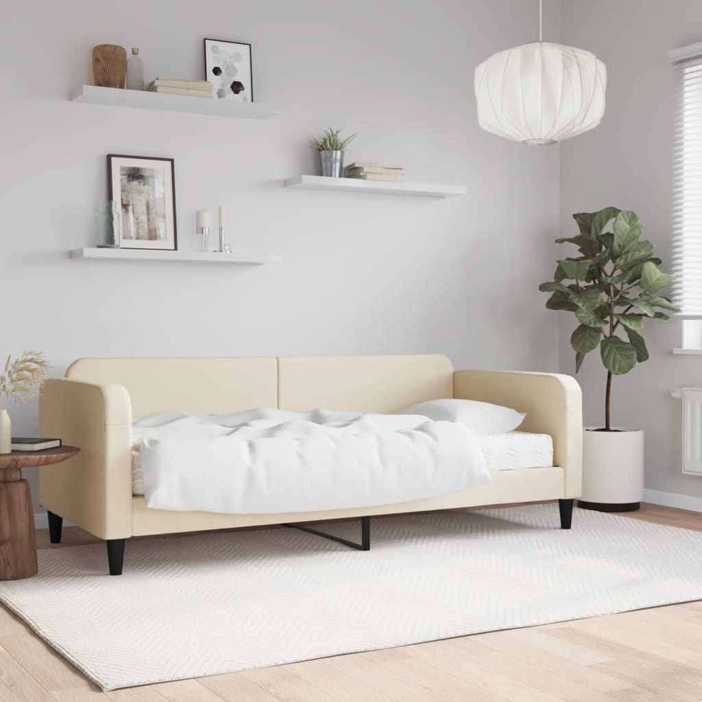 Dnevni krevet s madracem krem 100 x 200 cm od tkanine
