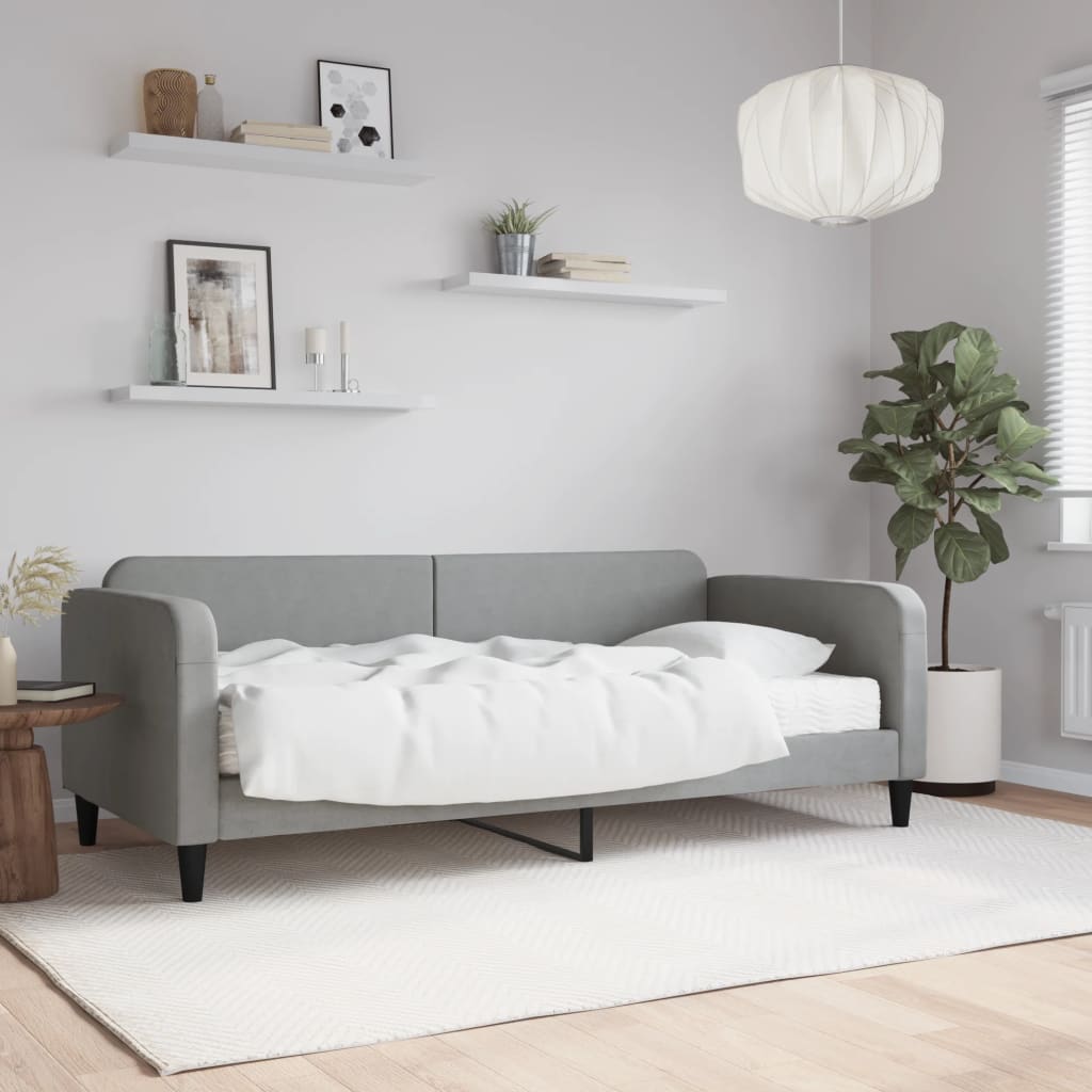 Dnevni krevet s madracem svjetlosivi 90 x 190 cm od tkanine