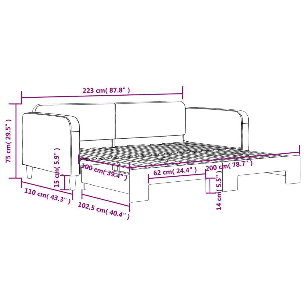 Dnevni krevet na razvlačenje crni 100 x 200 cm od tkanine