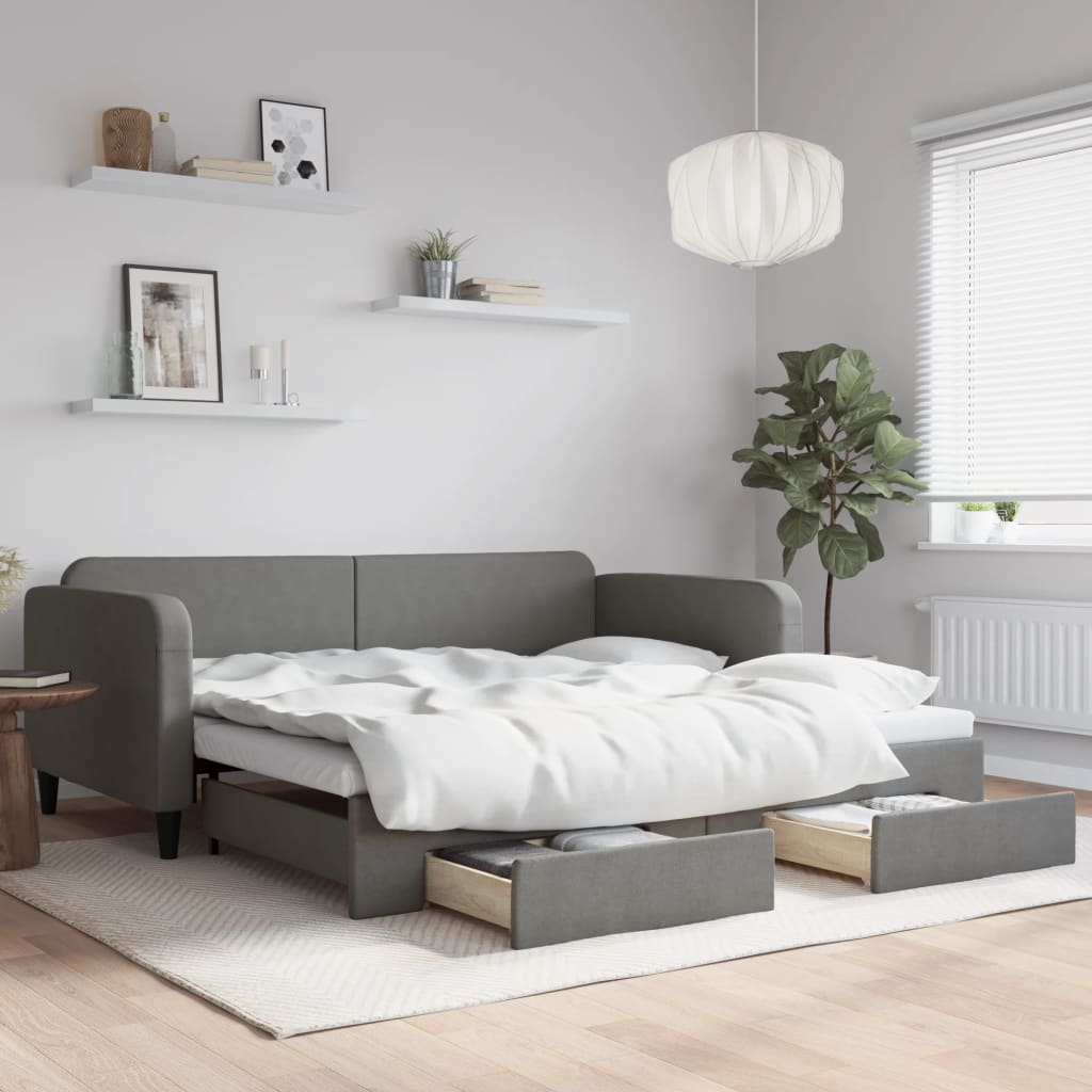 Dnevni krevet na razvlačenje i ladice tamnosivi 100 x 200 cm