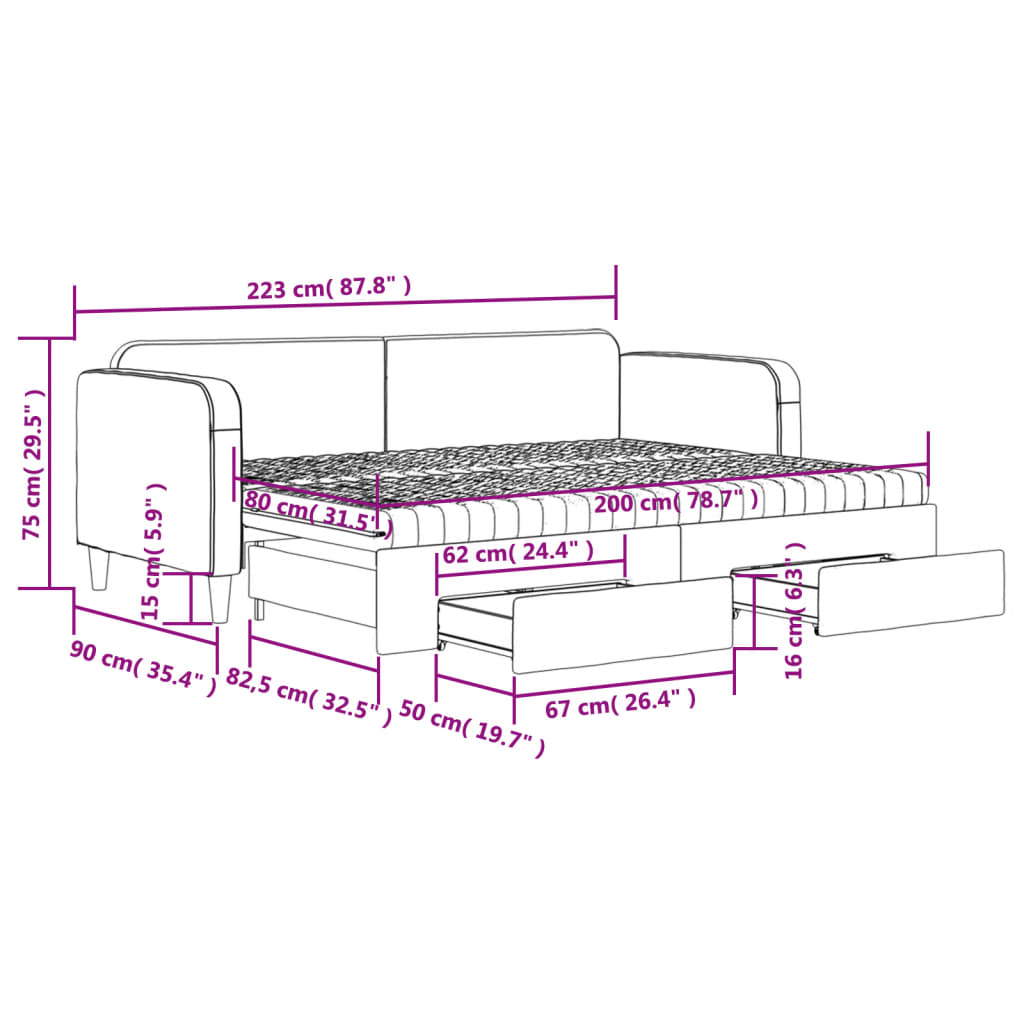 Dnevni krevet na razvlačenje tamnosivi 80 x 200 cm od tkanine