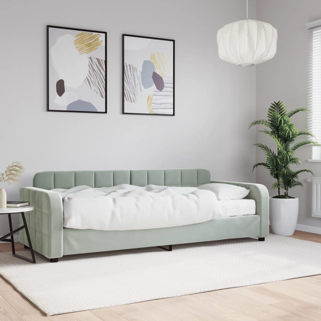 Dnevni krevet s madracem svjetlosivi 80 x 200 cm baršunasti