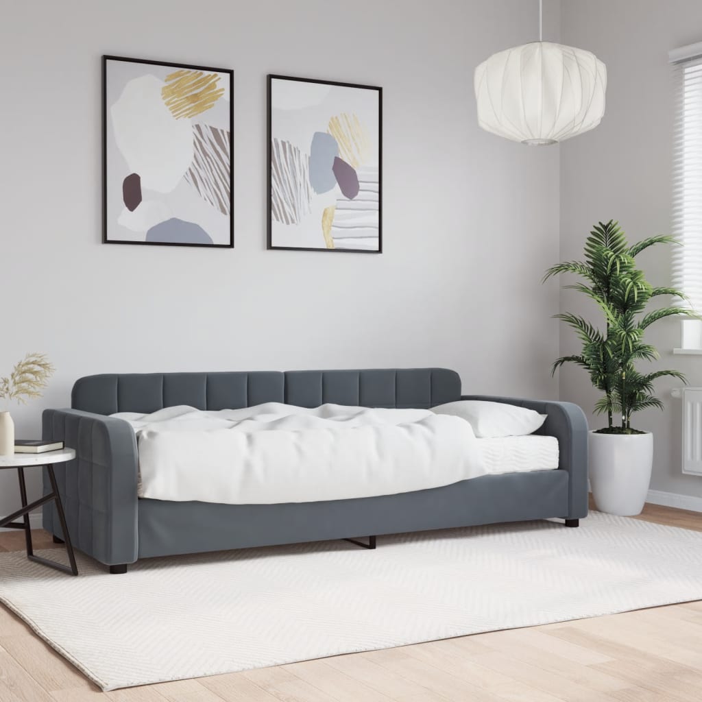Dnevni krevet s madracem tamnosivi 80 x 200 cm baršunasti