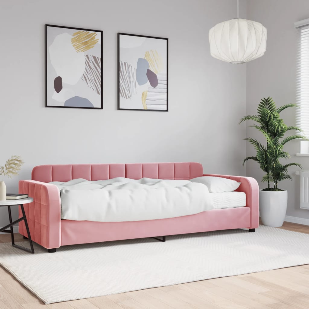 Dnevni krevet s madracem ružičasti 80 x 200 cm baršunasti