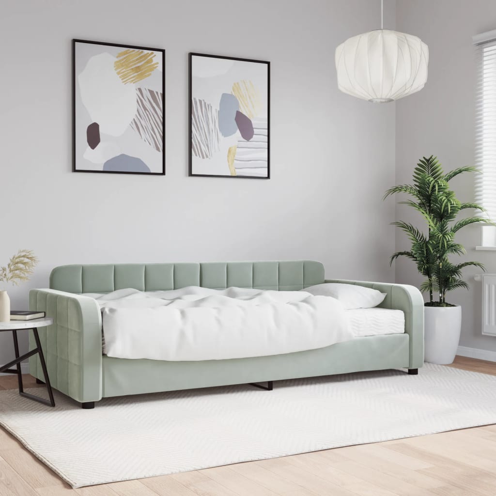 Dnevni krevet s madracem svjetlosivi 90 x 200 cm baršunasti