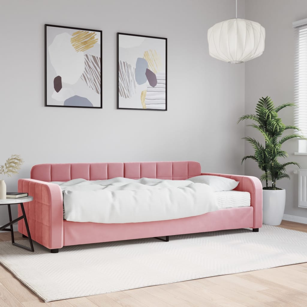 Dnevni krevet s madracem ružičasti 90 x 200 cm baršunasti