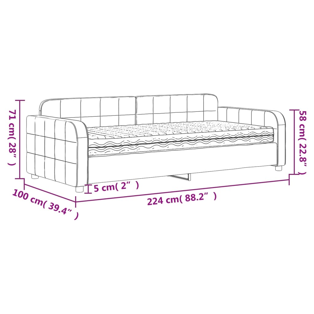 Dnevni krevet s madracem crni 90 x 200 cm baršunasti