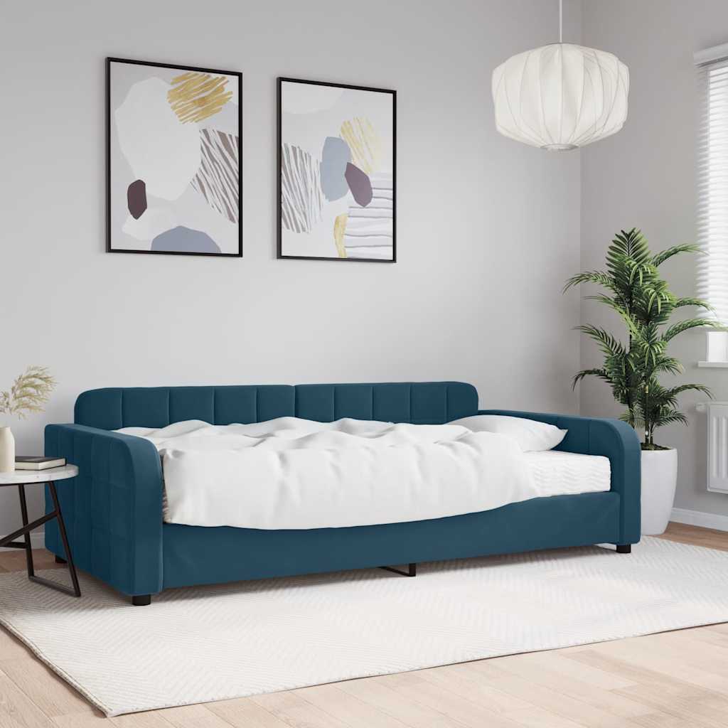 Dnevni krevet s madracem plavi 100 x 200 cm baršunasti