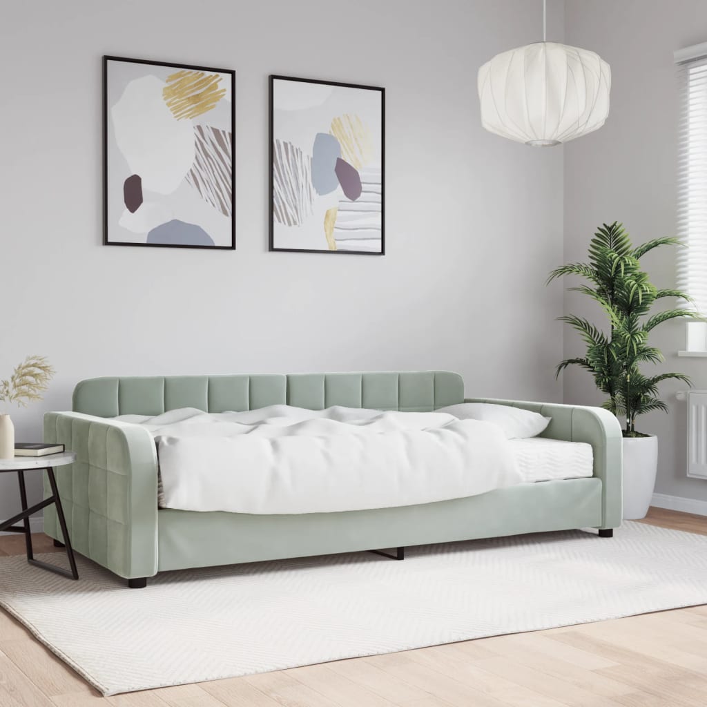 Dnevni krevet s madracem svjetlosivi 100 x 200 cm baršunasti