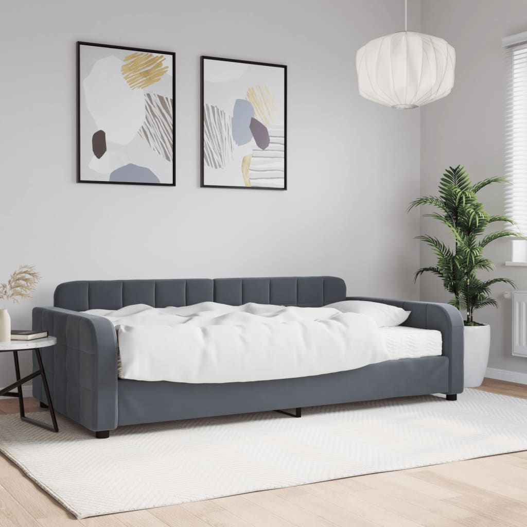 Dnevni krevet s madracem tamnosivi 100 x 200 cm baršunasti