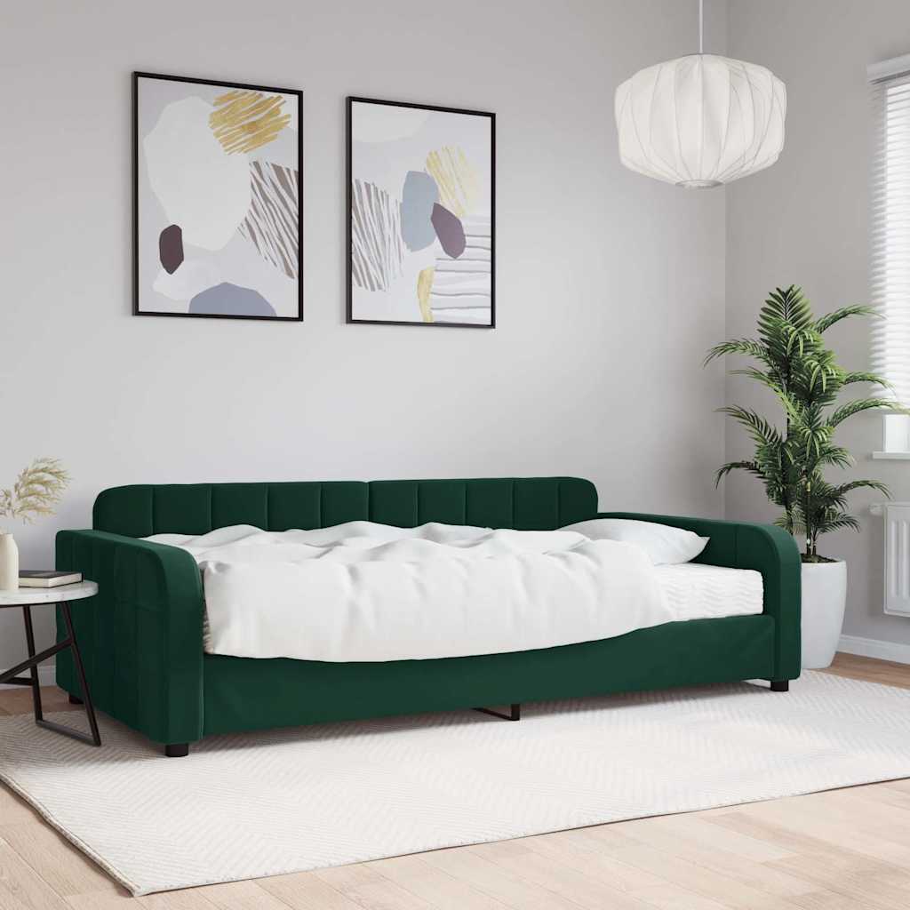 Dnevni krevet s madracem tamnozeleni 100 x 200 cm baršunasti