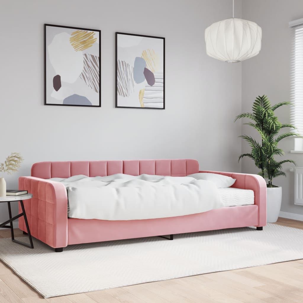 Dnevni krevet s madracem ružičasti 100 x 200 cm baršunasti