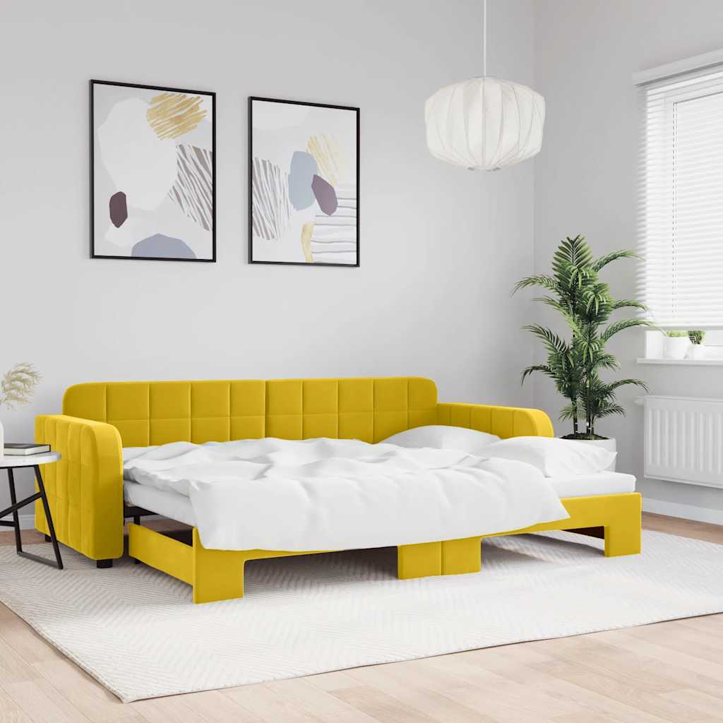 Dnevni krevet na razvlačenje žuti 80 x 200 cm baršunasti