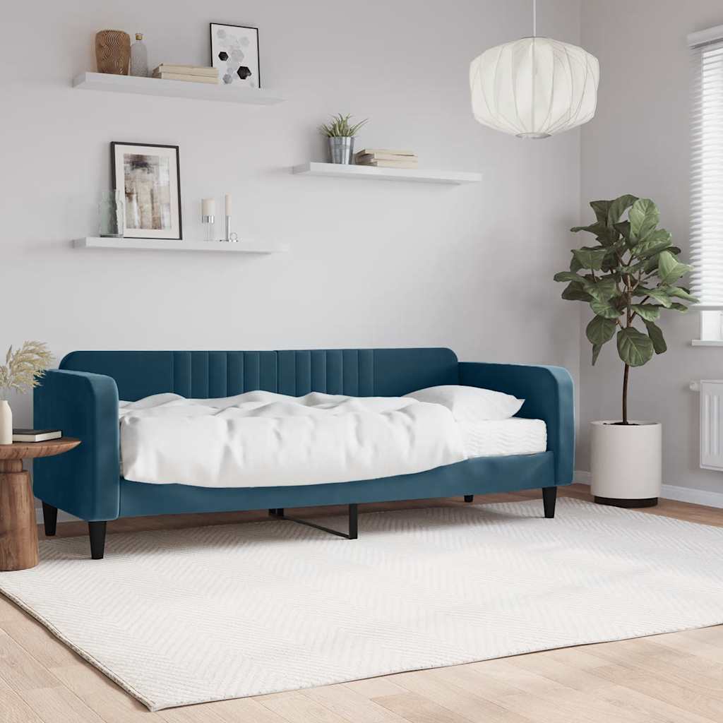 Dnevni krevet s madracem plavi 80 x 200 cm baršunasti