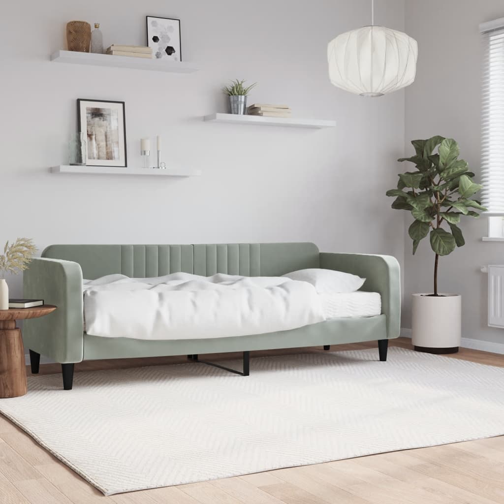 Dnevni krevet s madracem svjetlosivi 80 x 200 cm baršunasti