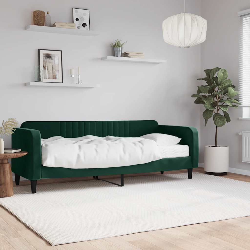 Dnevni krevet s madracem tamnozeleni 80 x 200 cm baršunasti
