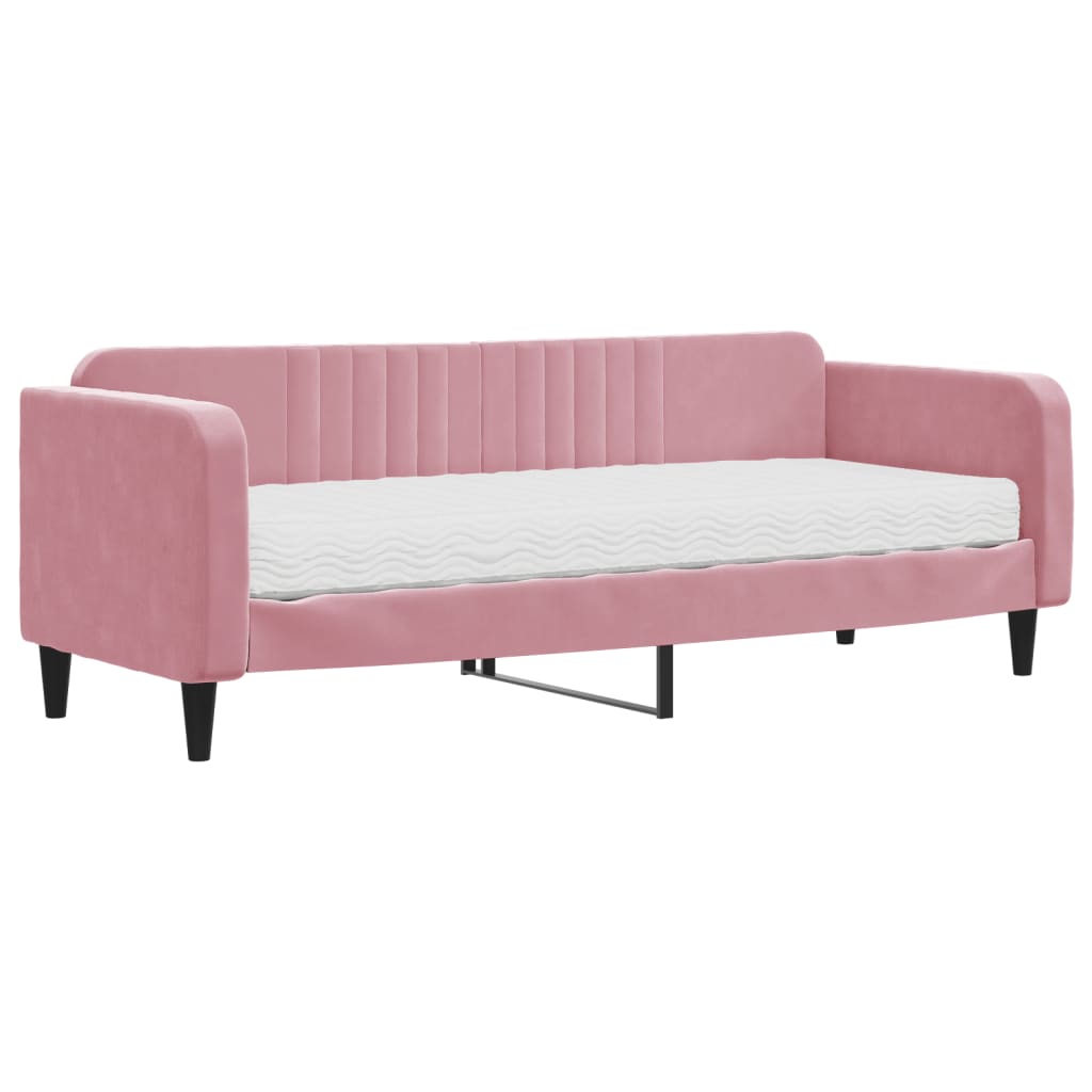 Dnevni krevet s madracem ružičasti 80 x 200 cm baršunasti