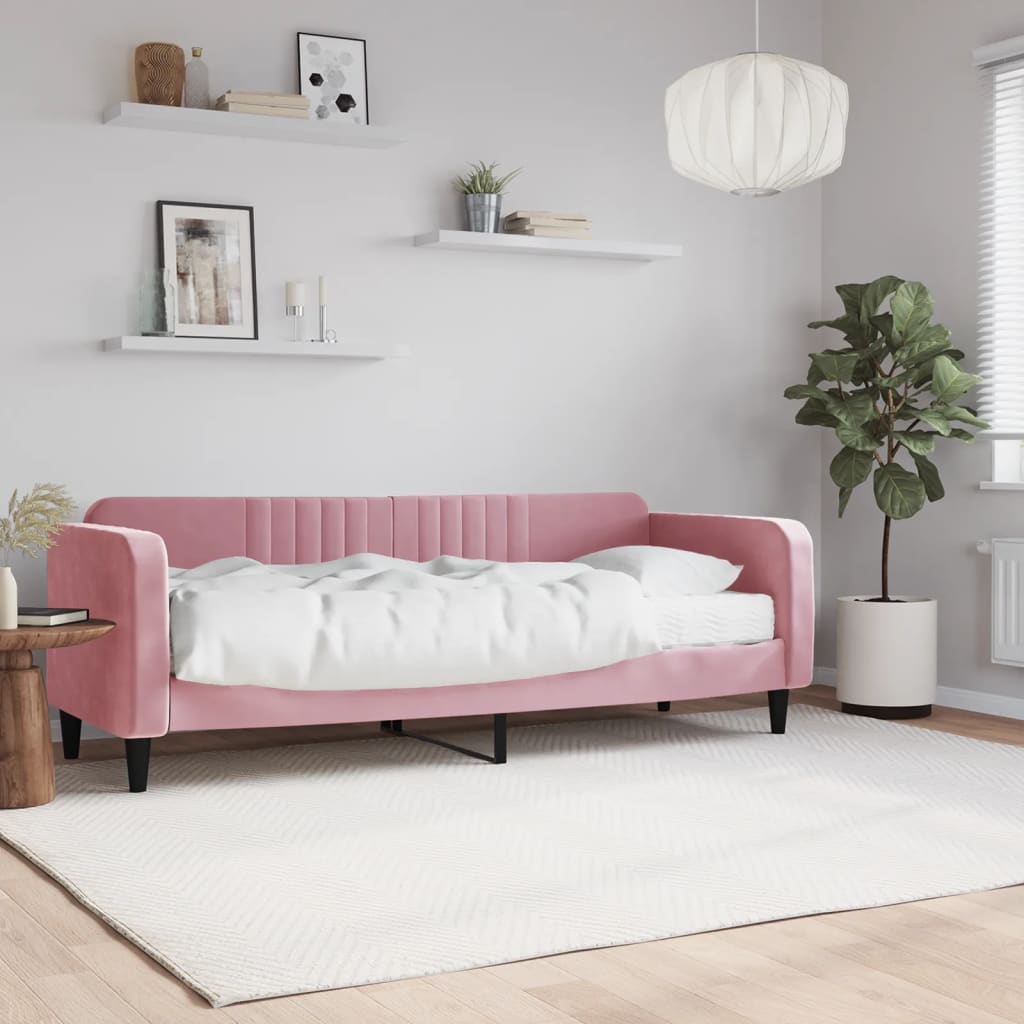 Dnevni krevet s madracem ružičasti 80 x 200 cm baršunasti
