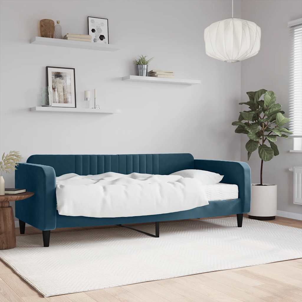 Dnevni krevet s madracem plavi 90 x 200 cm baršunasti