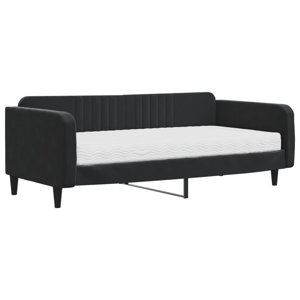 Dnevni krevet s madracem crni 100 x 200 cm baršunasti