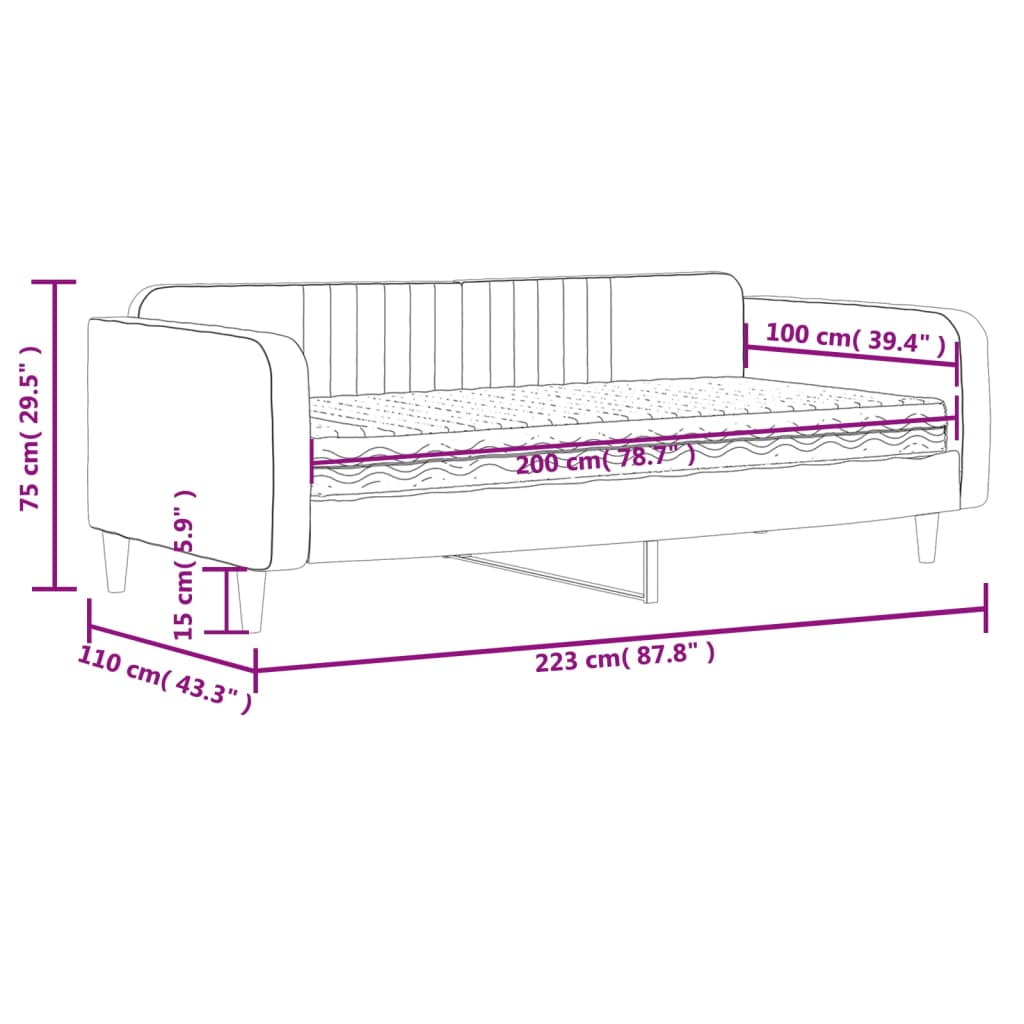 Dnevni krevet s madracem crni 100 x 200 cm baršunasti