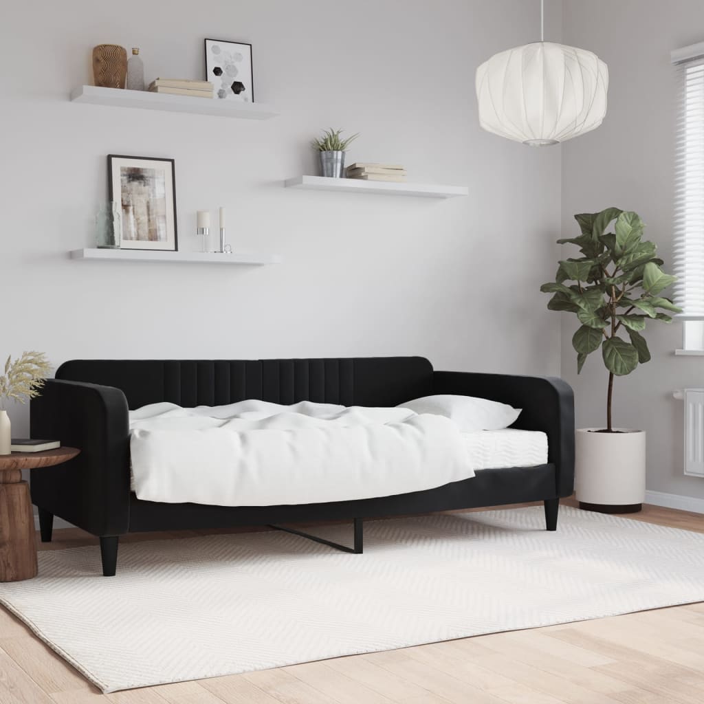 Dnevni krevet s madracem crni 90 x 190 cm baršunasti