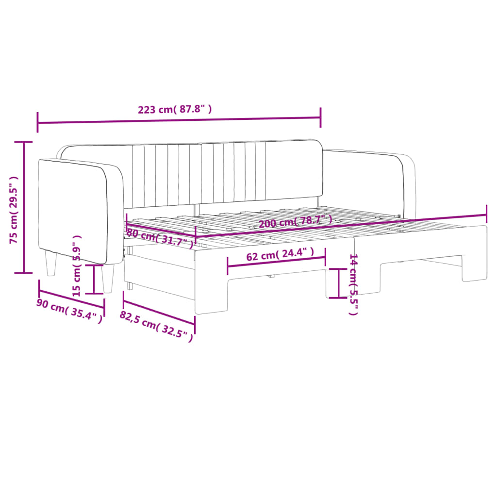 Dnevni krevet na razvlačenje svjetlosivi 80 x 200 cm baršunasti