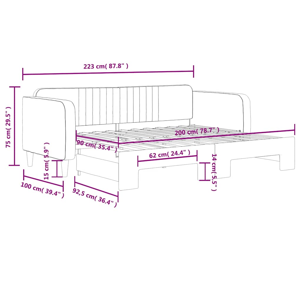 Dnevni krevet na razvlačenje tamnozeleni 90 x 200 cm baršunasti