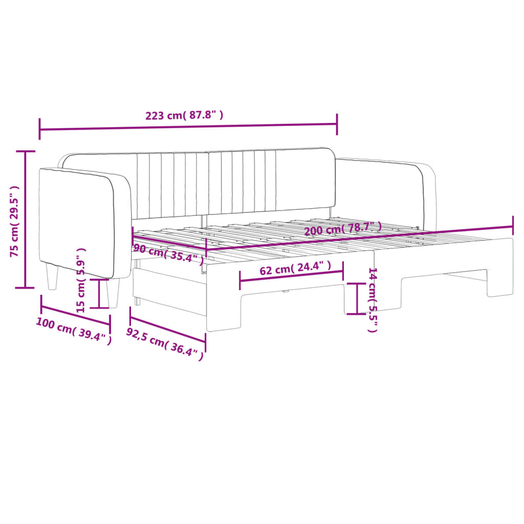 Dnevni krevet na razvlačenje crni 90 x 200 cm baršunasti