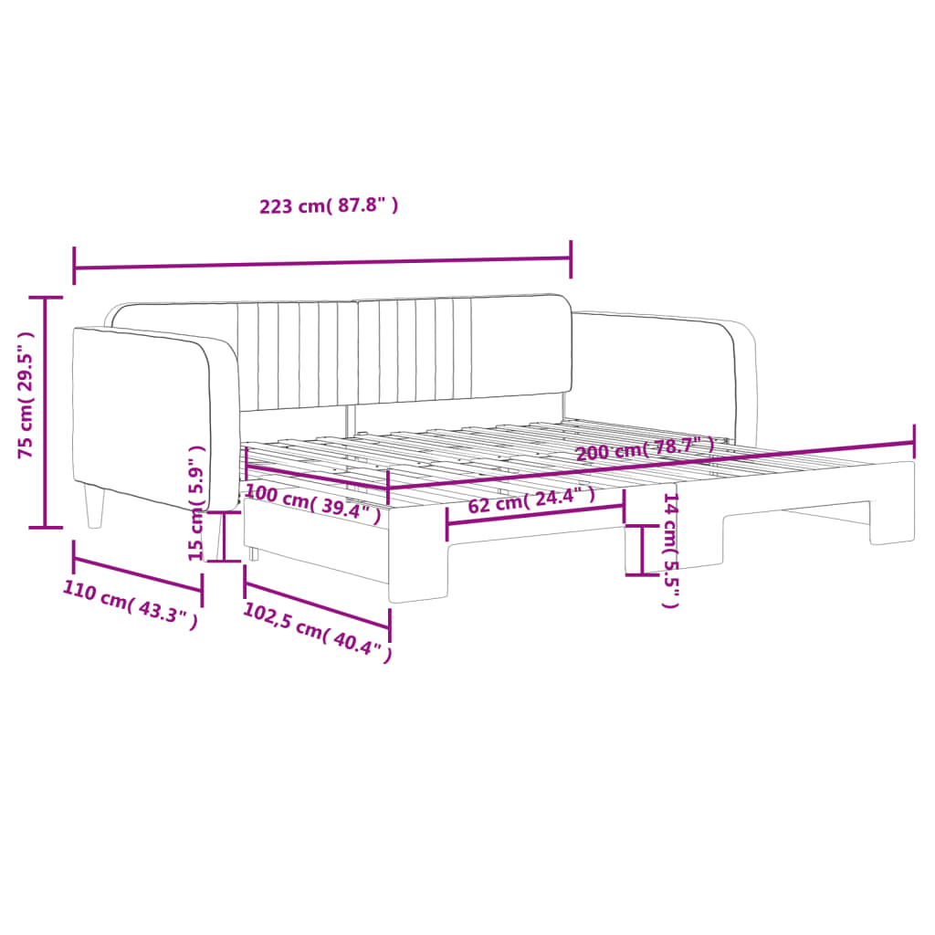 Dnevni krevet na razvlačenje svjetlosivi 100x200 cm baršunasti