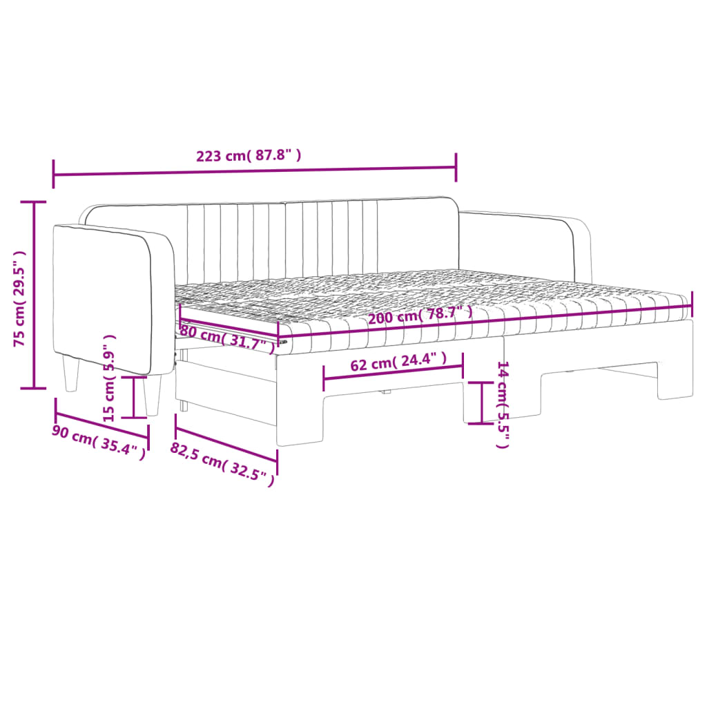 Dnevni krevet na razvlačenje svjetlosivi 80 x 200 cm baršunasti