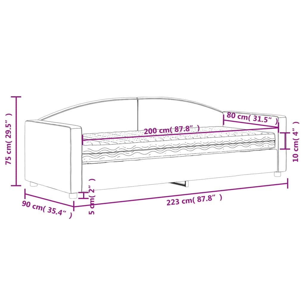 Dnevni krevet s madracem svjetlosivi 80 x 200 cm od tkanine