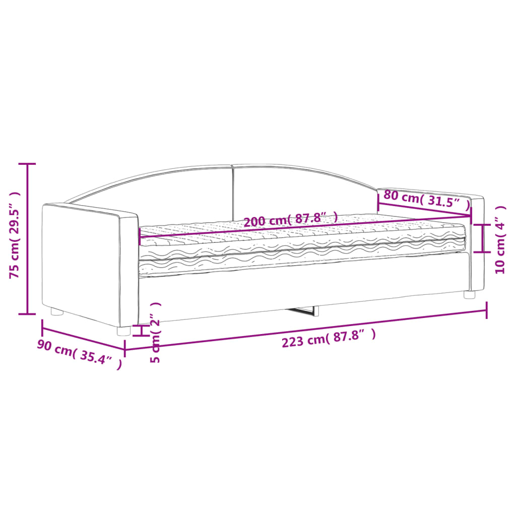 Dnevni krevet s madracem smeđesivi 80 x 200 cm od tkanine