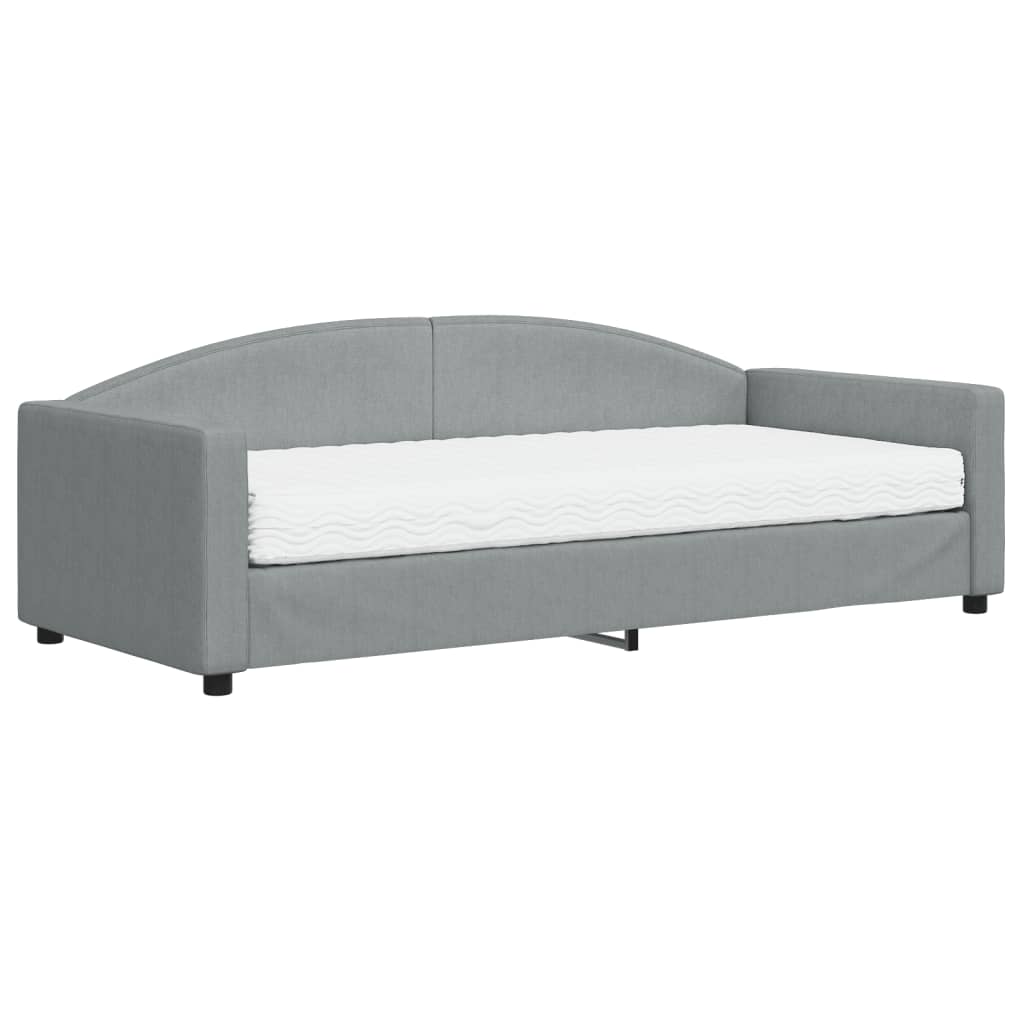 Dnevni krevet s madracem svjetlosivi 90 x 200 cm od tkanine