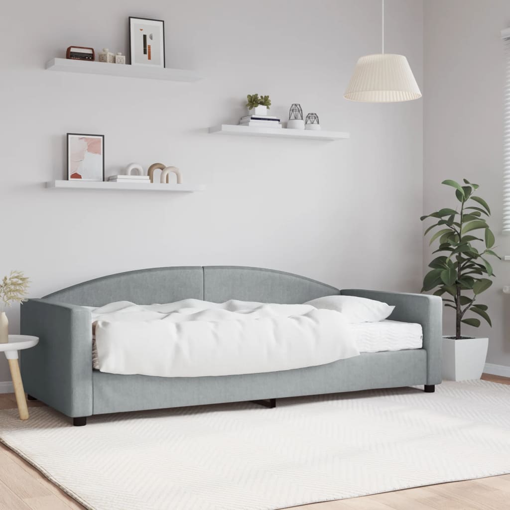 Dnevni krevet s madracem svjetlosivi 90 x 200 cm od tkanine