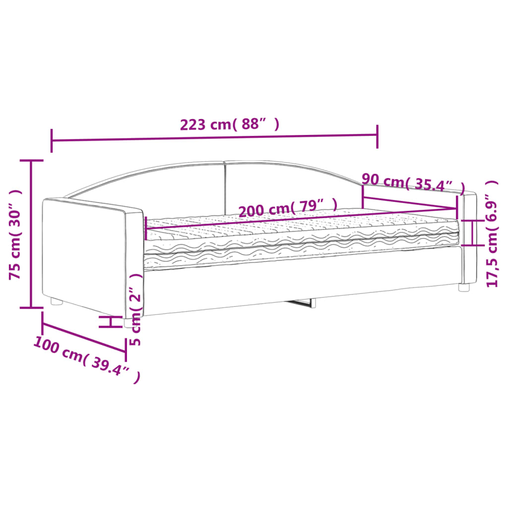 Dnevni krevet s madracem tamnosivi 90 x 200 cm od tkanine