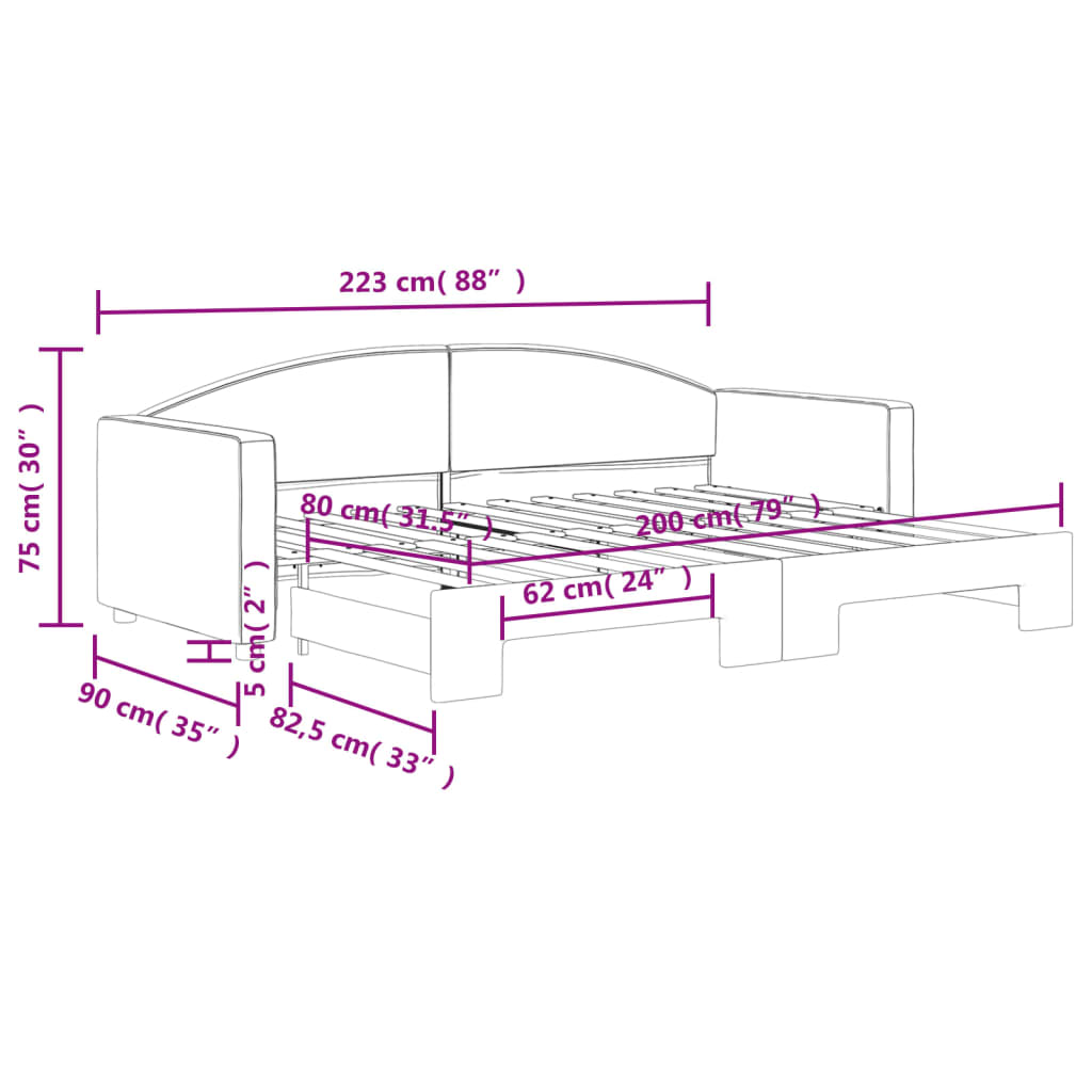 Dnevni krevet na razvlačenje smeđesivi 80 x 200 cm od tkanine