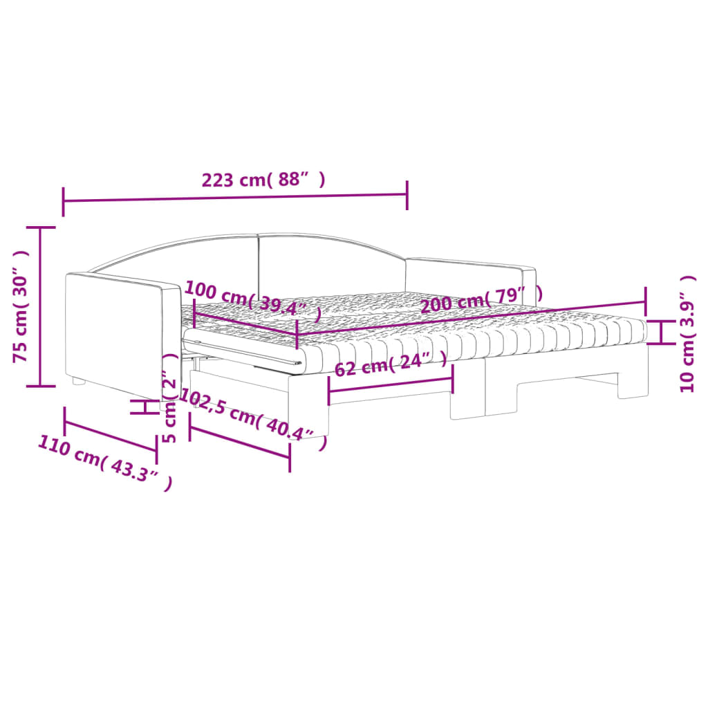 Dnevni krevet na razvlačenje krem 100 x 200 cm od tkanine