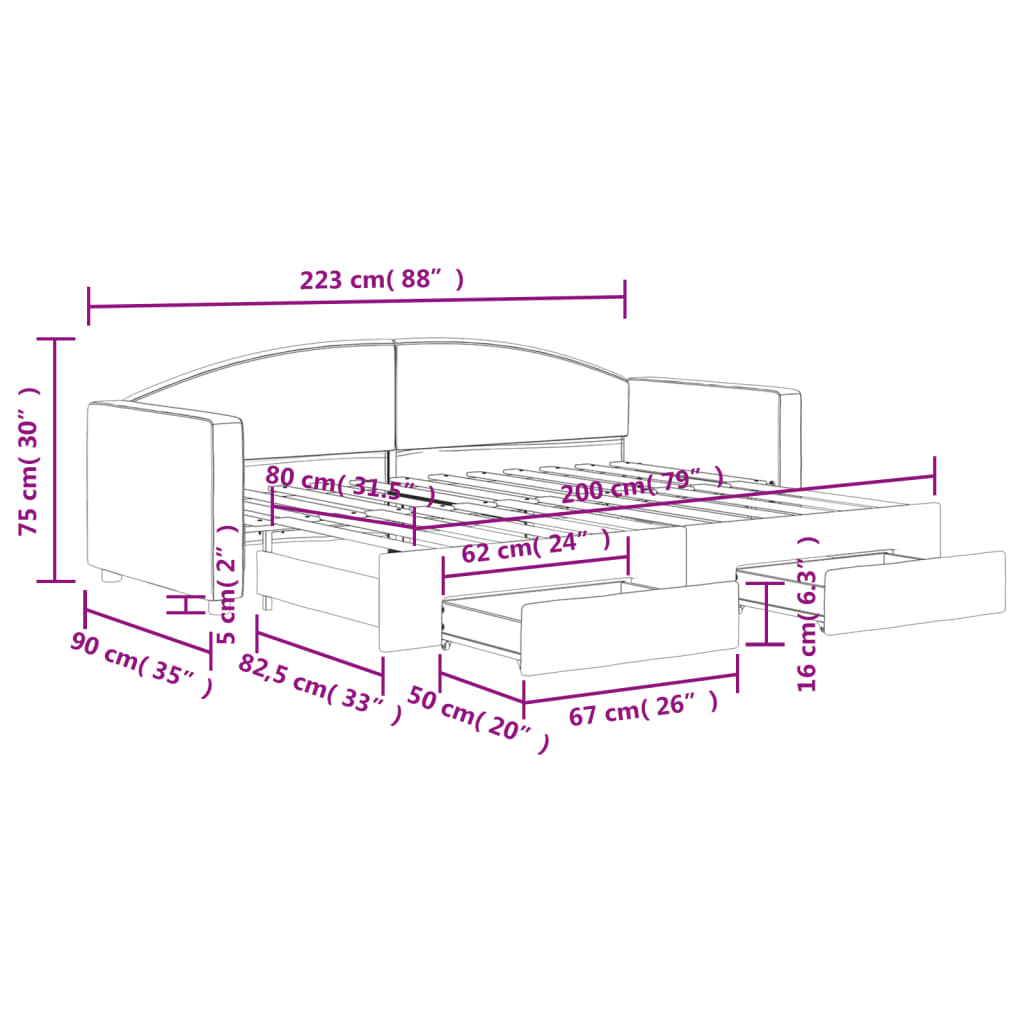 Dnevni krevet na razvlačenje smeđesivi 80 x 200 cm od tkanine