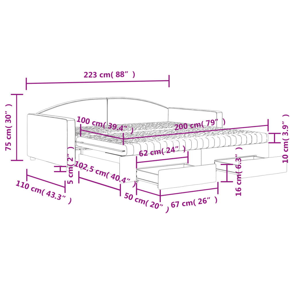 Dnevni krevet na razvlačenje smeđesivi 100 x 200 cm od tkanine