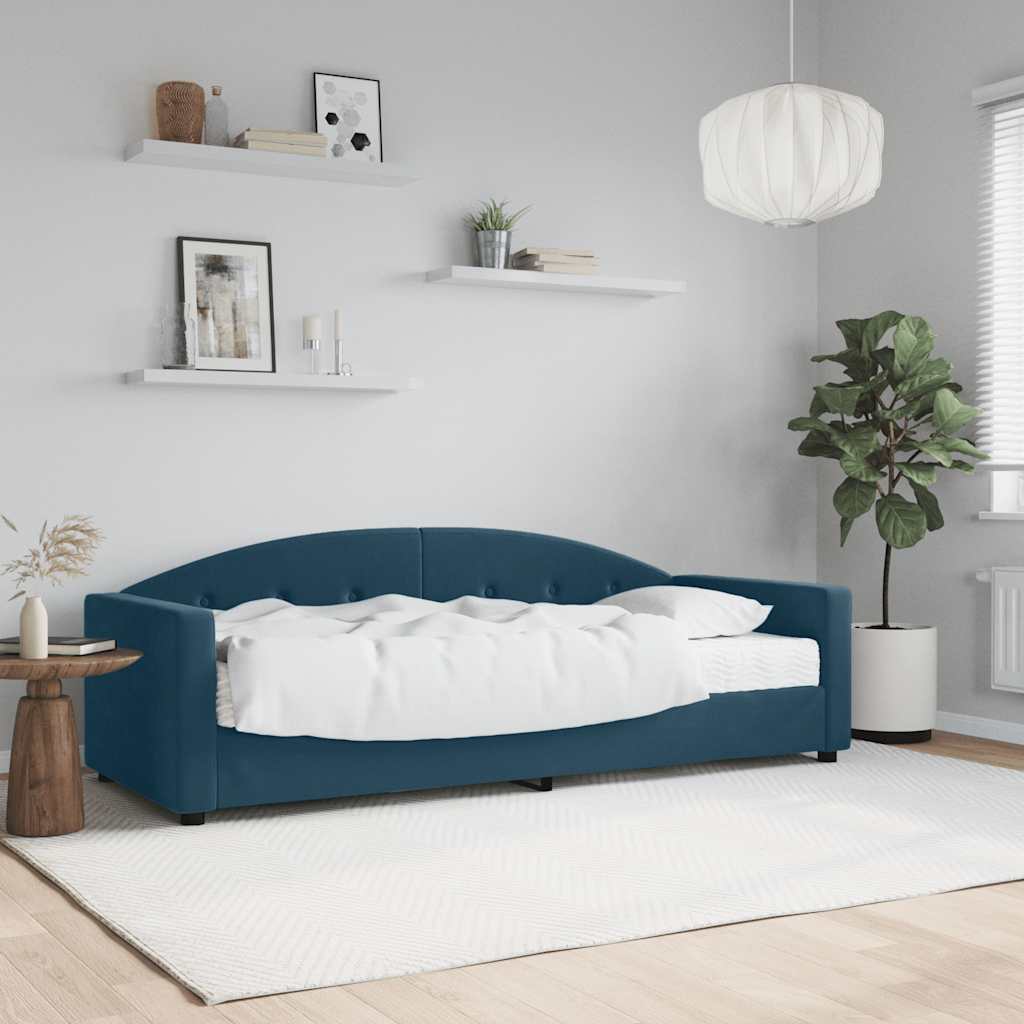 Dnevni krevet s madracem plavi 80 x 200 cm baršunasti