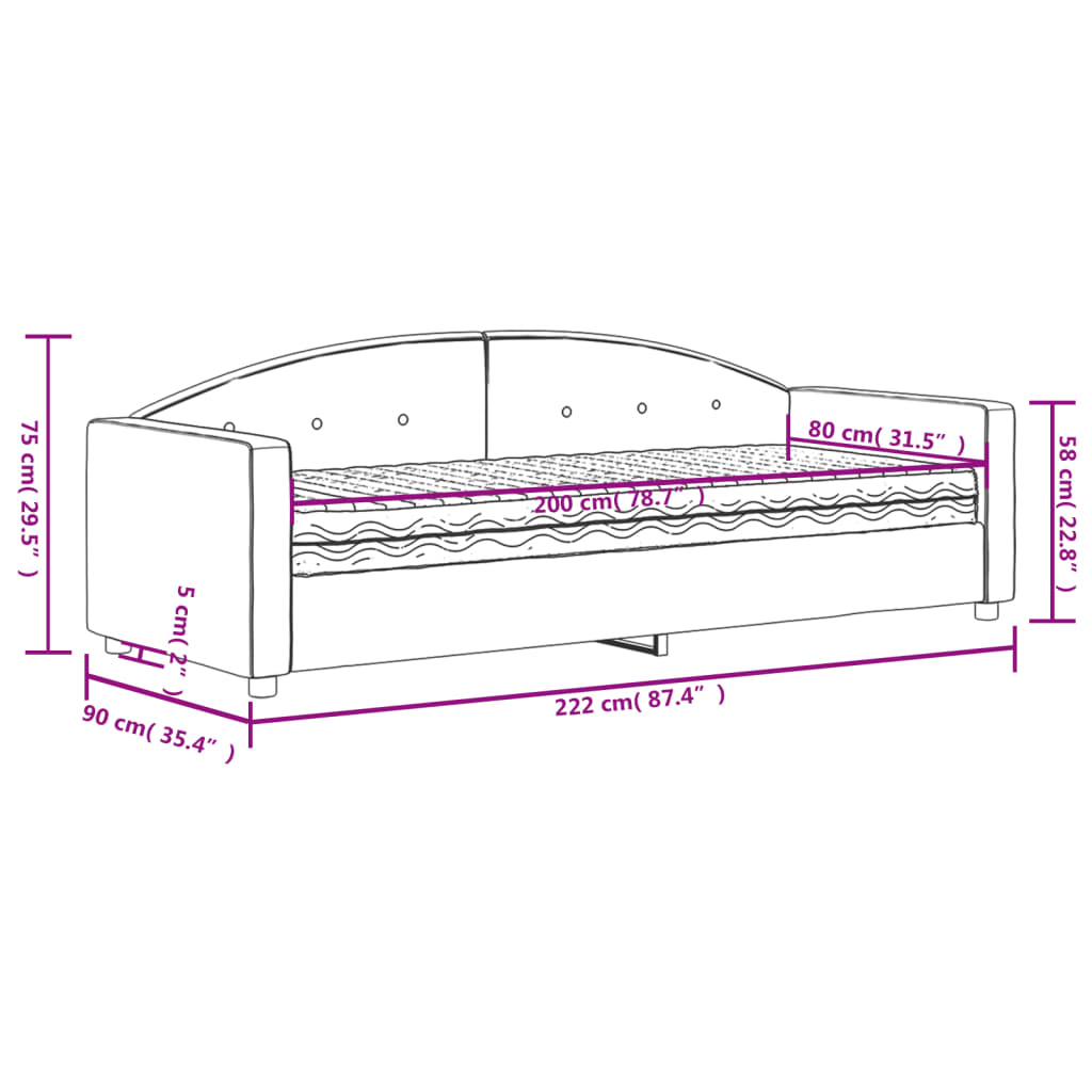 Dnevni krevet s madracem tamnosivi 80 x 200 cm baršunasti