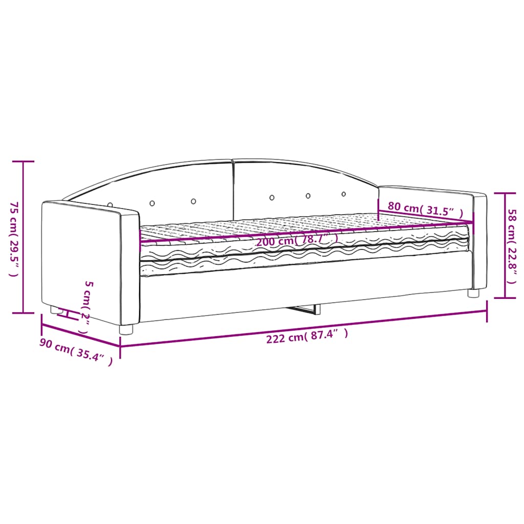 Dnevni krevet s madracem tamnozeleni 80 x 200 cm baršunasti
