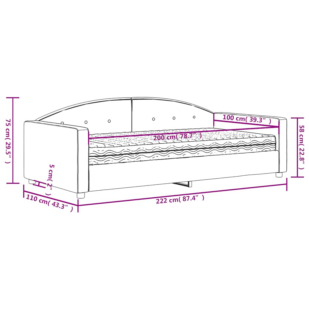 Dnevni krevet s madracem tamnozeleni 100 x 200 cm baršunasti