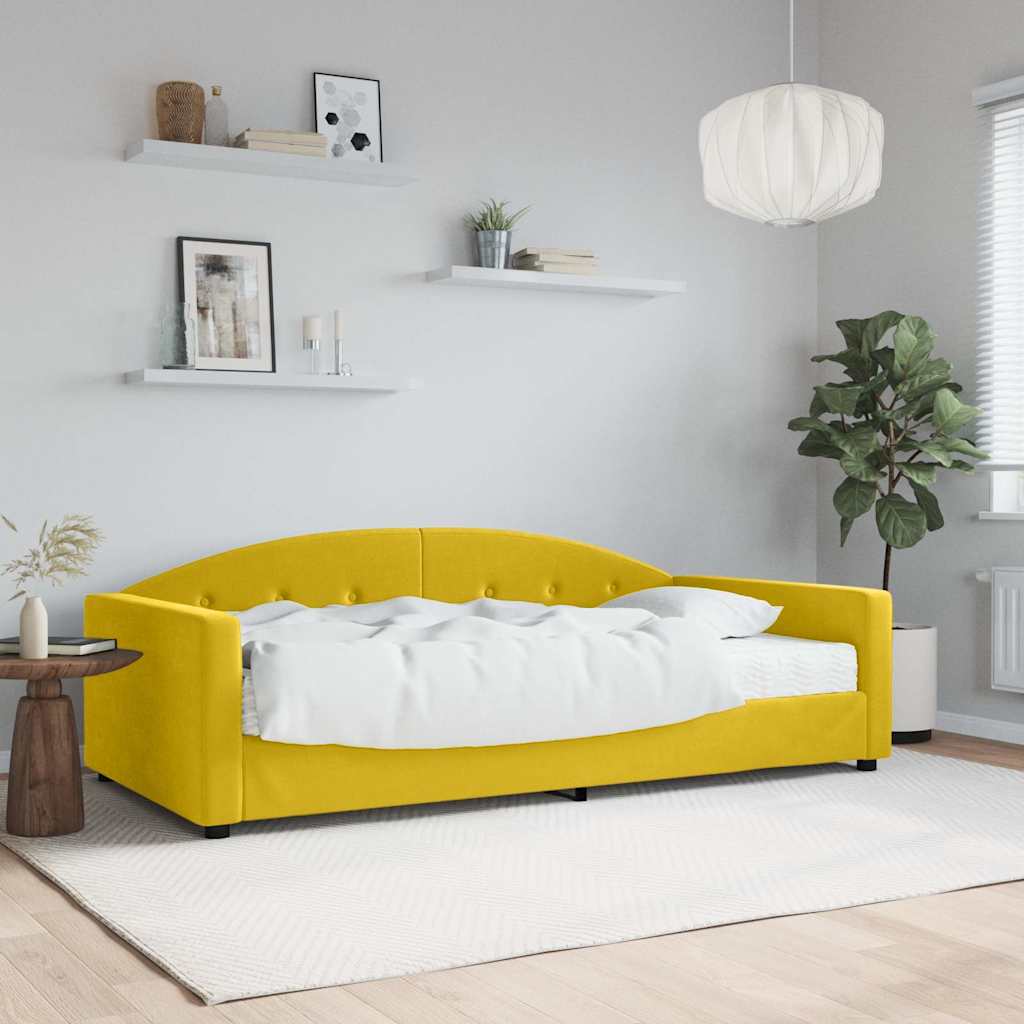 Dnevni krevet s madracem žuti 100 x 200 cm baršunasti