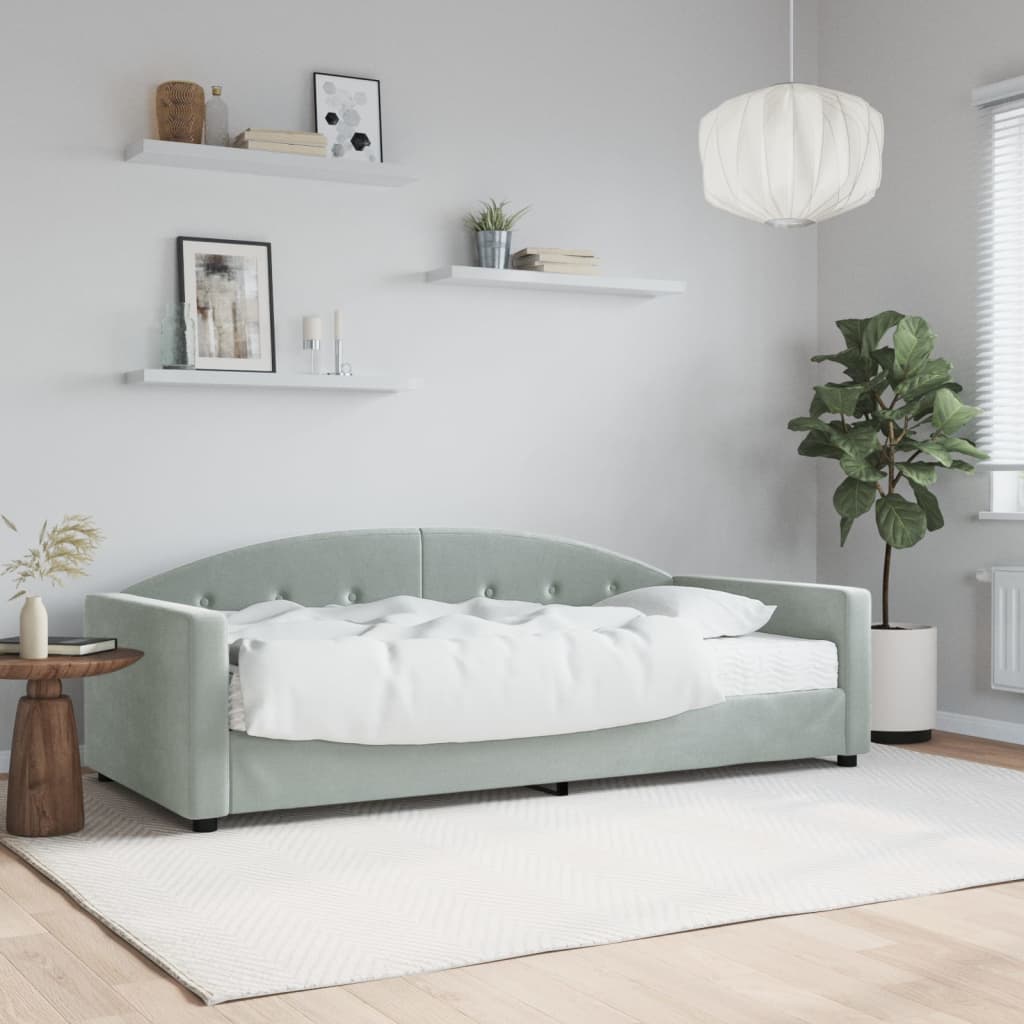 Dnevni krevet s madracem svjetlosivi 90 x 190 cm baršunasti